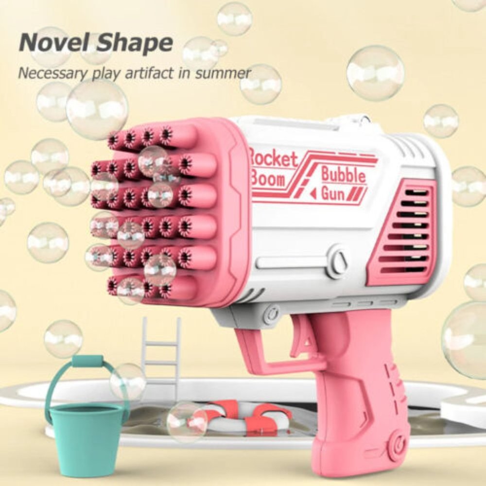New Pink Automatic 132 Holes Bubbles Gun